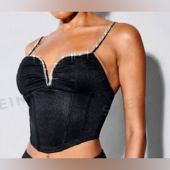 SHEIN Tops - SHEIN BAE Rhinestone Detail Bustier Cami Top. Medium. Black.